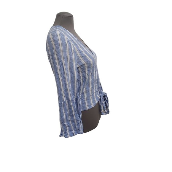 American Eagle Outfitters Shirt Women Medium Blue Tie Front Boho Long Sleeve - Picture 2 of 12